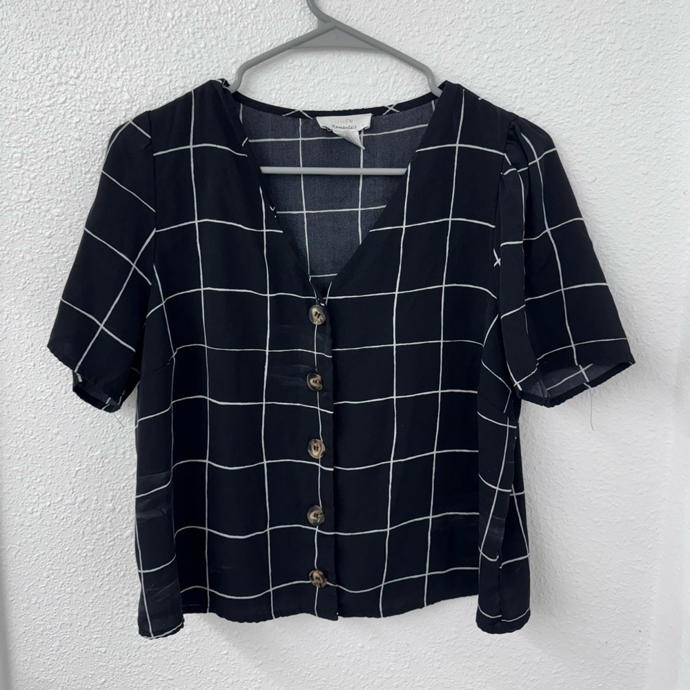 URBAN Romantics Black and White Grid Button-Down Shirt